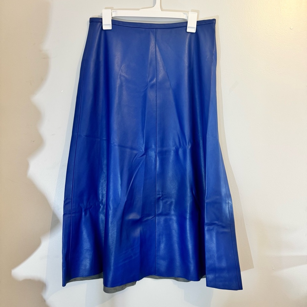 Zara Covalt Blue A-Line Leather Skirt